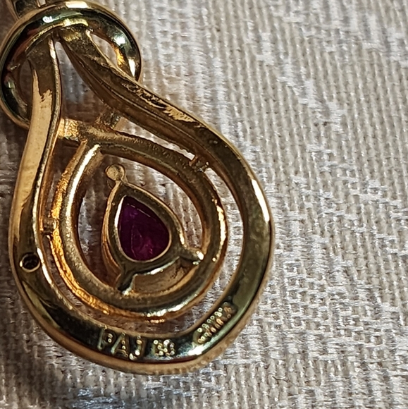 VINTAGE PAJ BB 1980s Gold Plated Pink Crystal Pendant Necklace Signed - Picture 12 of 15